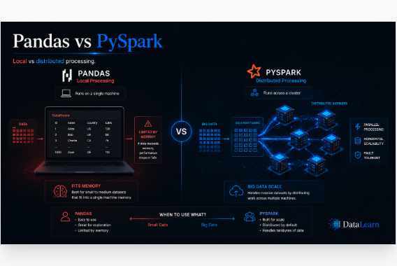 Pandas vs PySpark comparison infographic